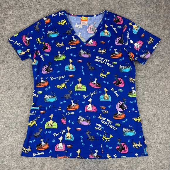 Dr. Seuss Tops - Dr. Seuss Scrub Top What Pet Should I Get? Cotton Blue Womens XS